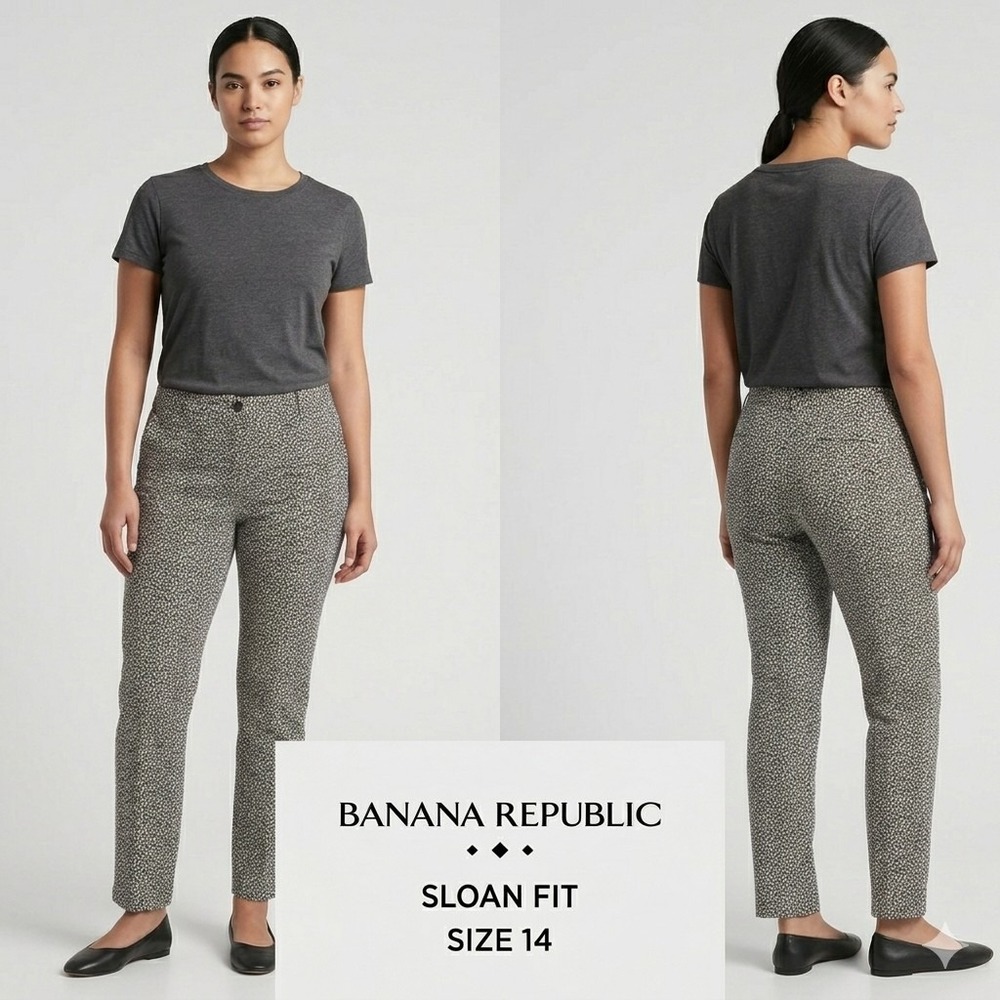 Banana Republic Sloan Fit Pants 14 Black White Floral Geometric Slim Ankle Dress